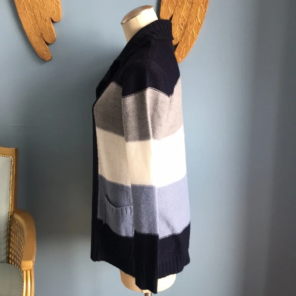 Jason Maxwell color block blue, white, gray fall winter open cardigan sweater S